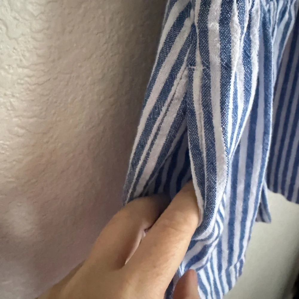 Old Navy Girls Sleeveless Linen Blend Button Front Romper 8 Blue White Stripe